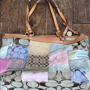 rose gold, silver, gold, and purple COACH PURSE